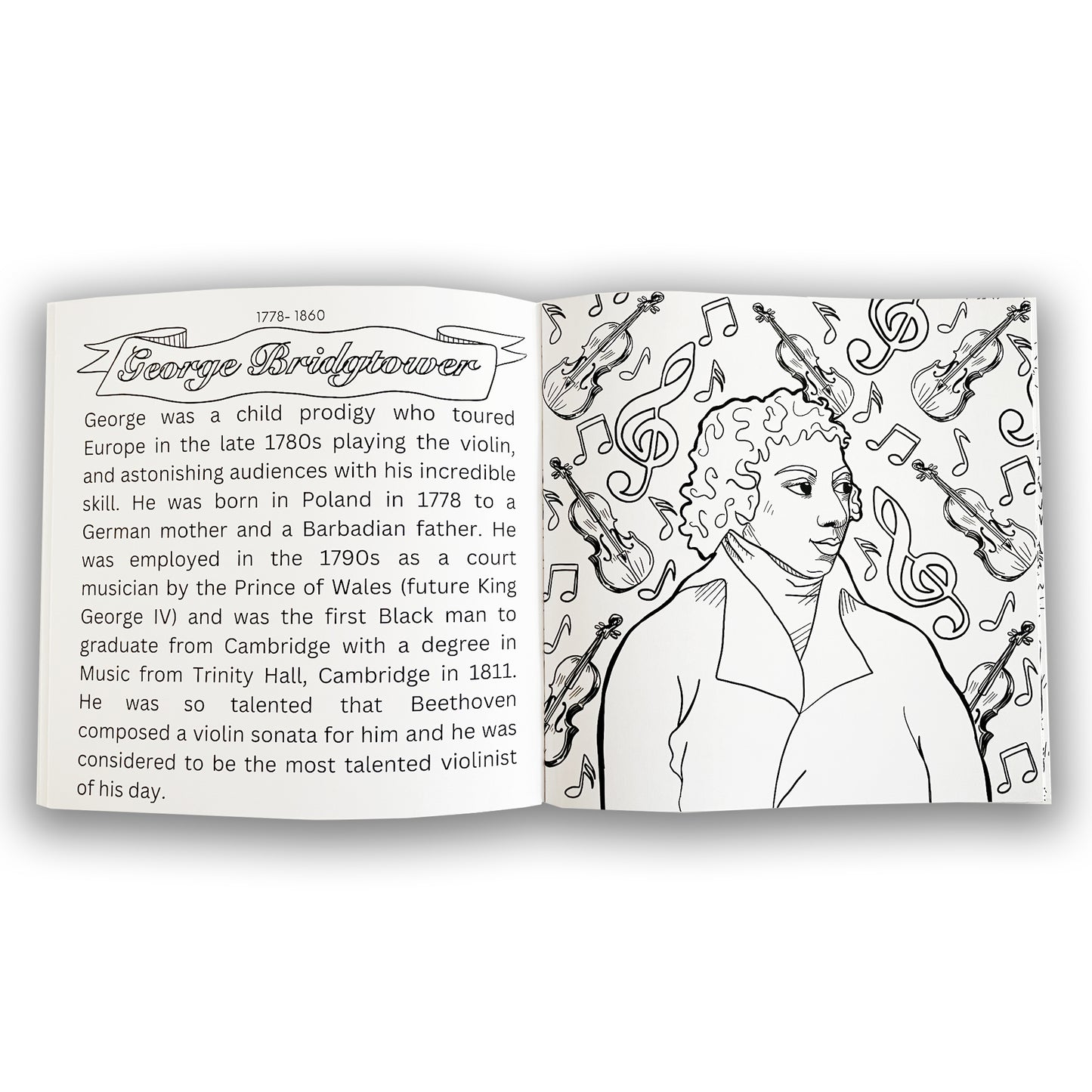 Page from Cambridge Black History Colouring Book by Selena Scott