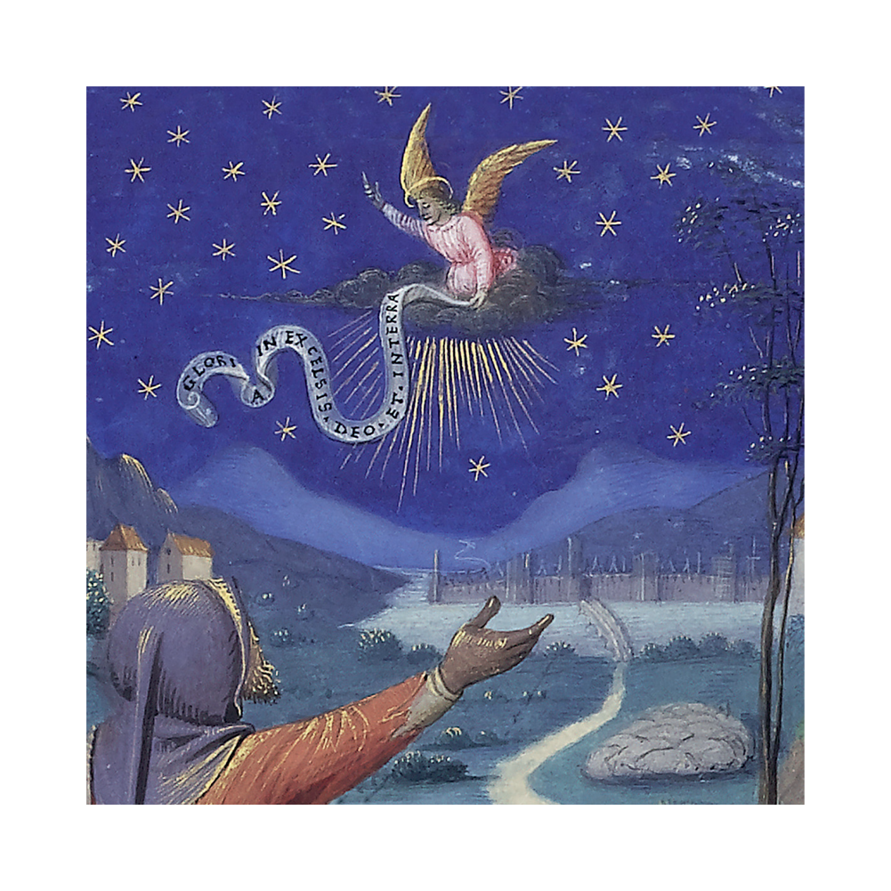 Artistic depiction of a celestial scene with a person pointing towards a serpent-like creature in the sky.