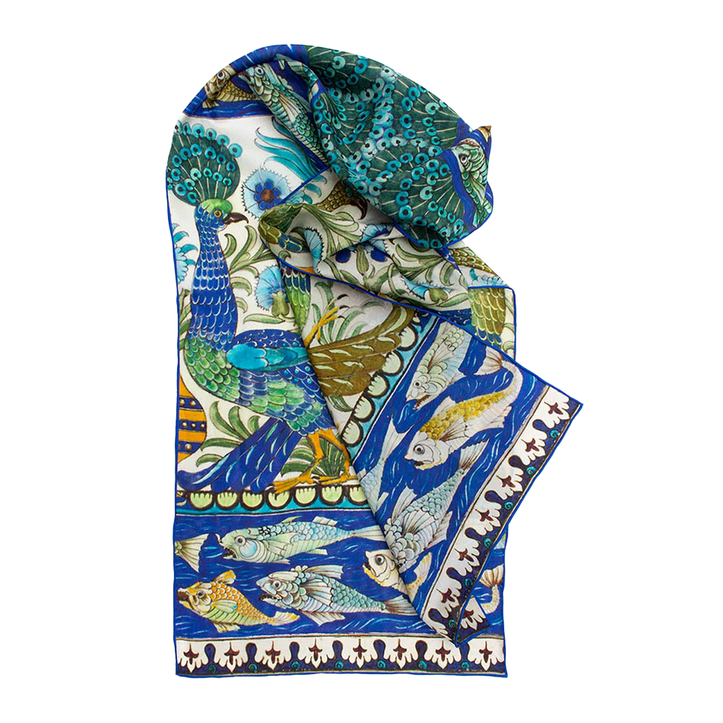 De Morgan Peacock Tiles - Habotai silk scarf