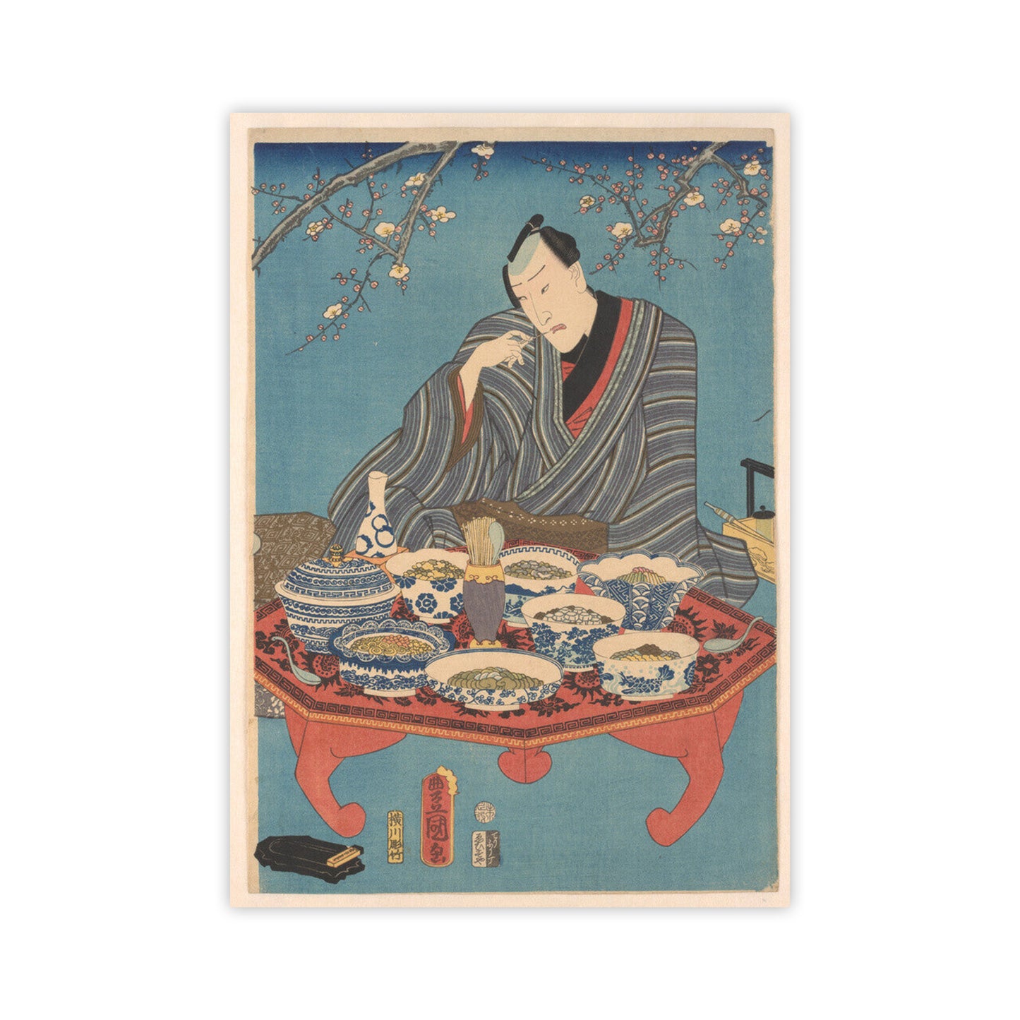 Enjoying a Banquet in a Plum Orchard (centre panel) - Art print