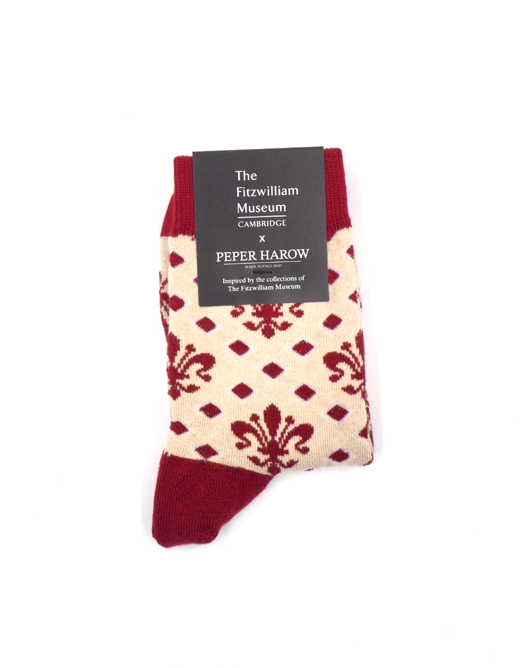 Women's Fleur de Lys Socks in Cream and Red
