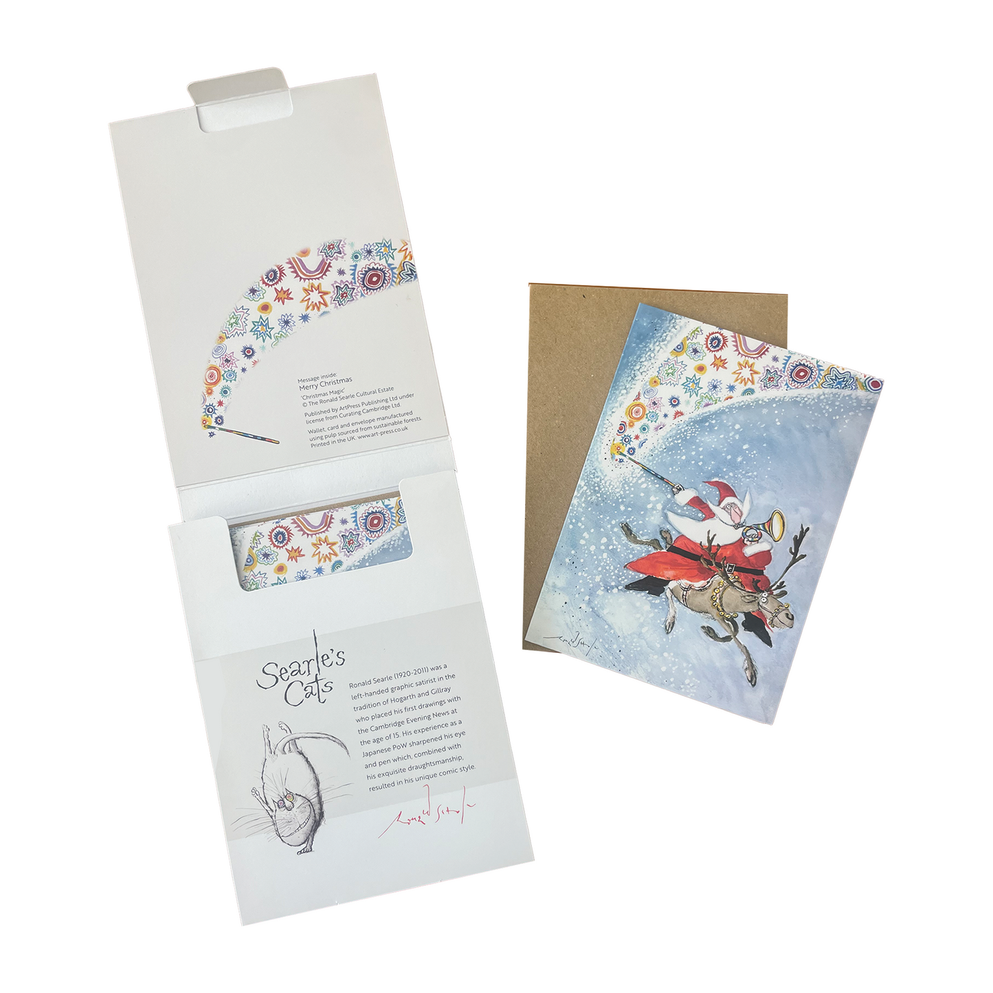 Christmas card pack with Santa Claus design and packaging on a white background.