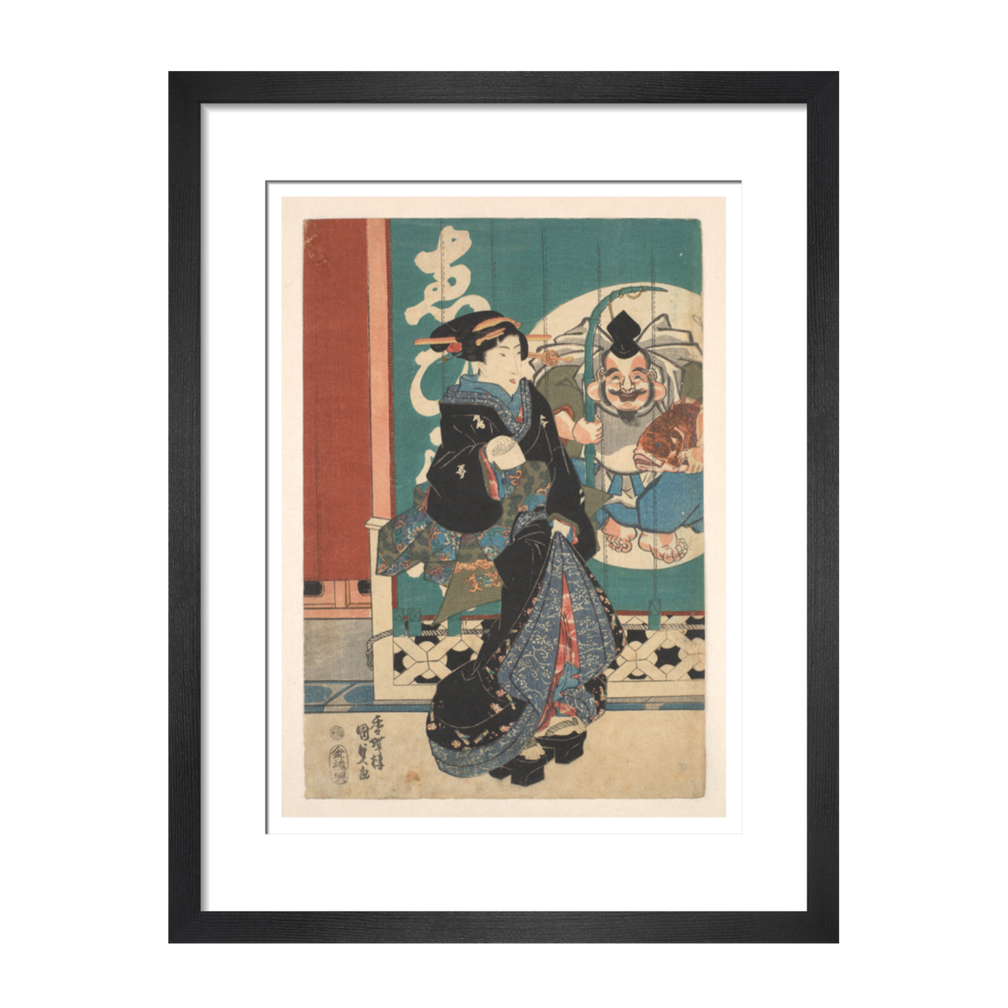 Women promenading in front of the Ebisu-ya shop curtains - Art print
