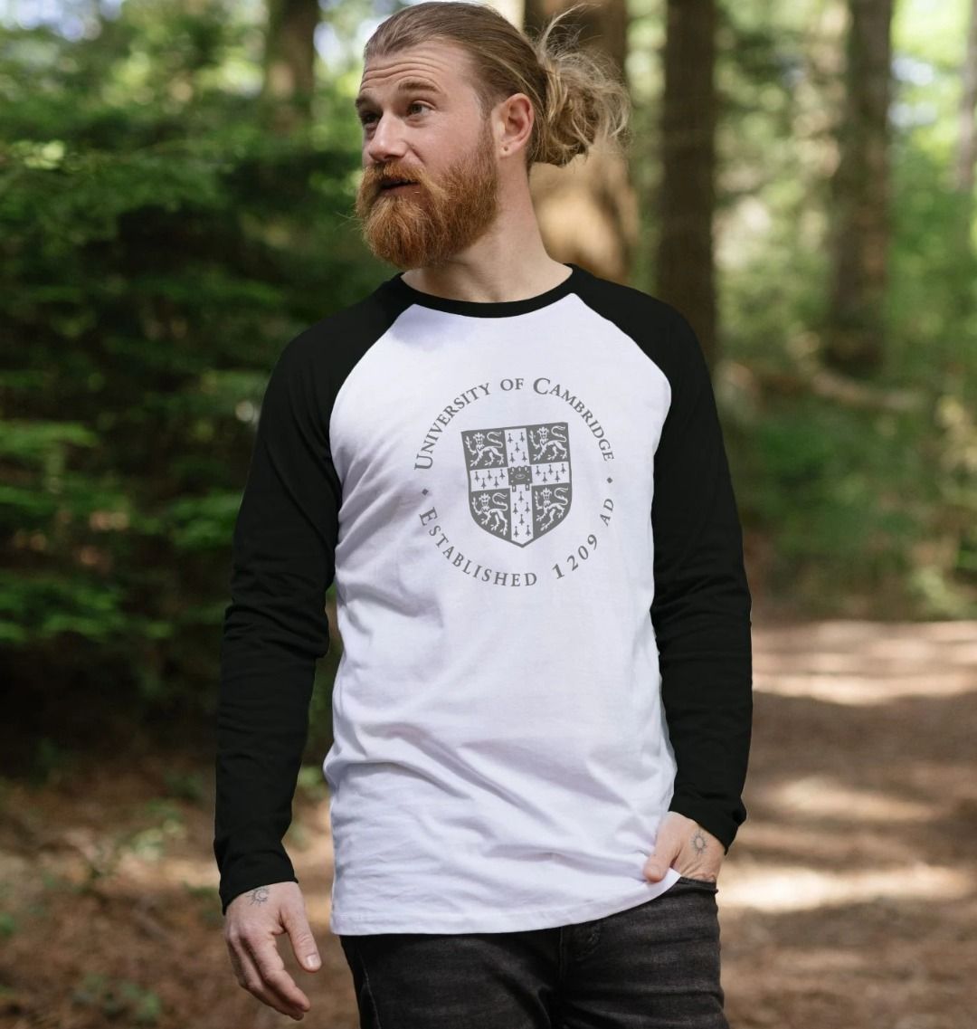 University of Cambridge Baseball T-Shirt. Black and White.