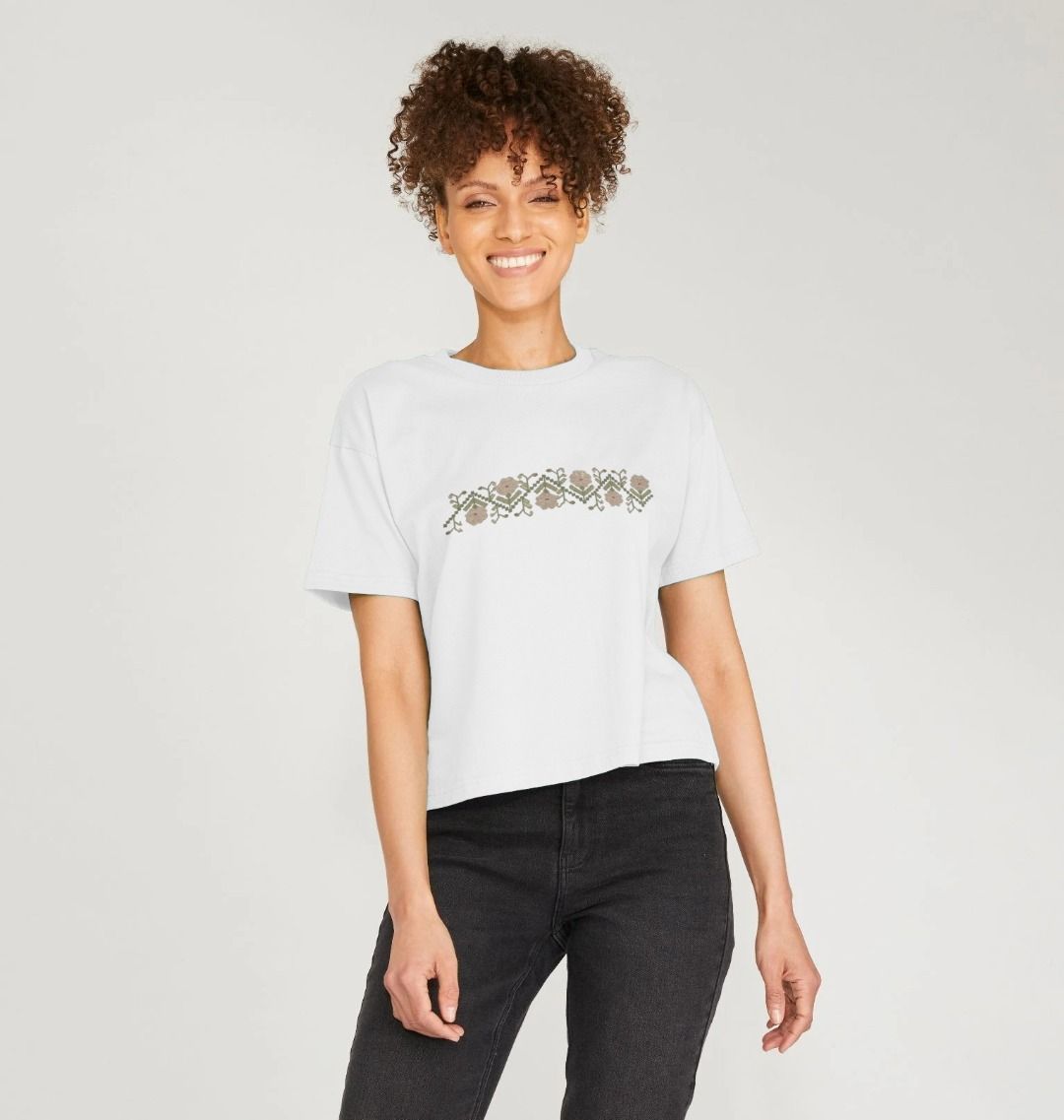 Women's Sampler Flower Band, Cropped tee