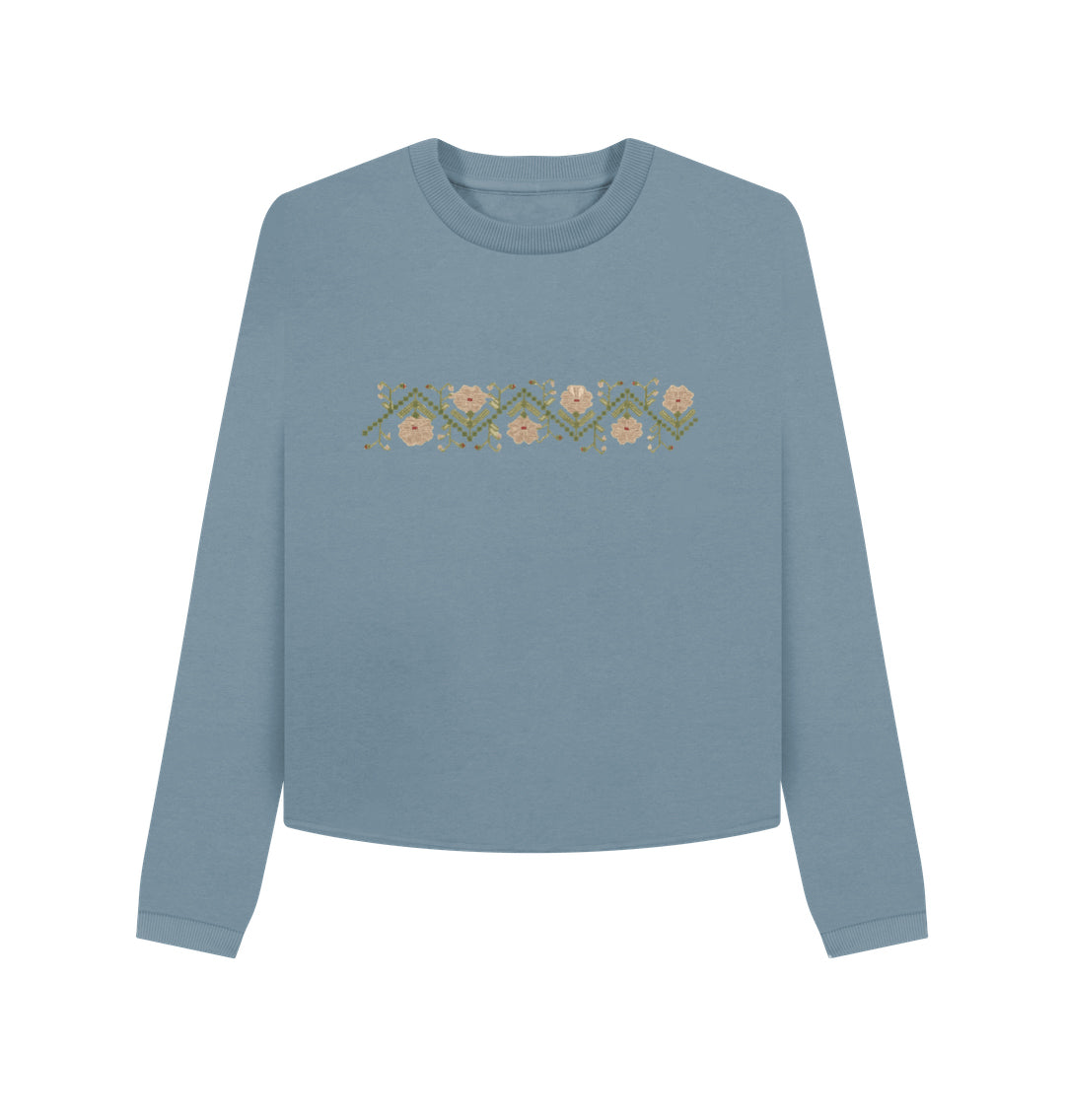 Women's Sampler Flower Band, Cropped Crew Neck sweater