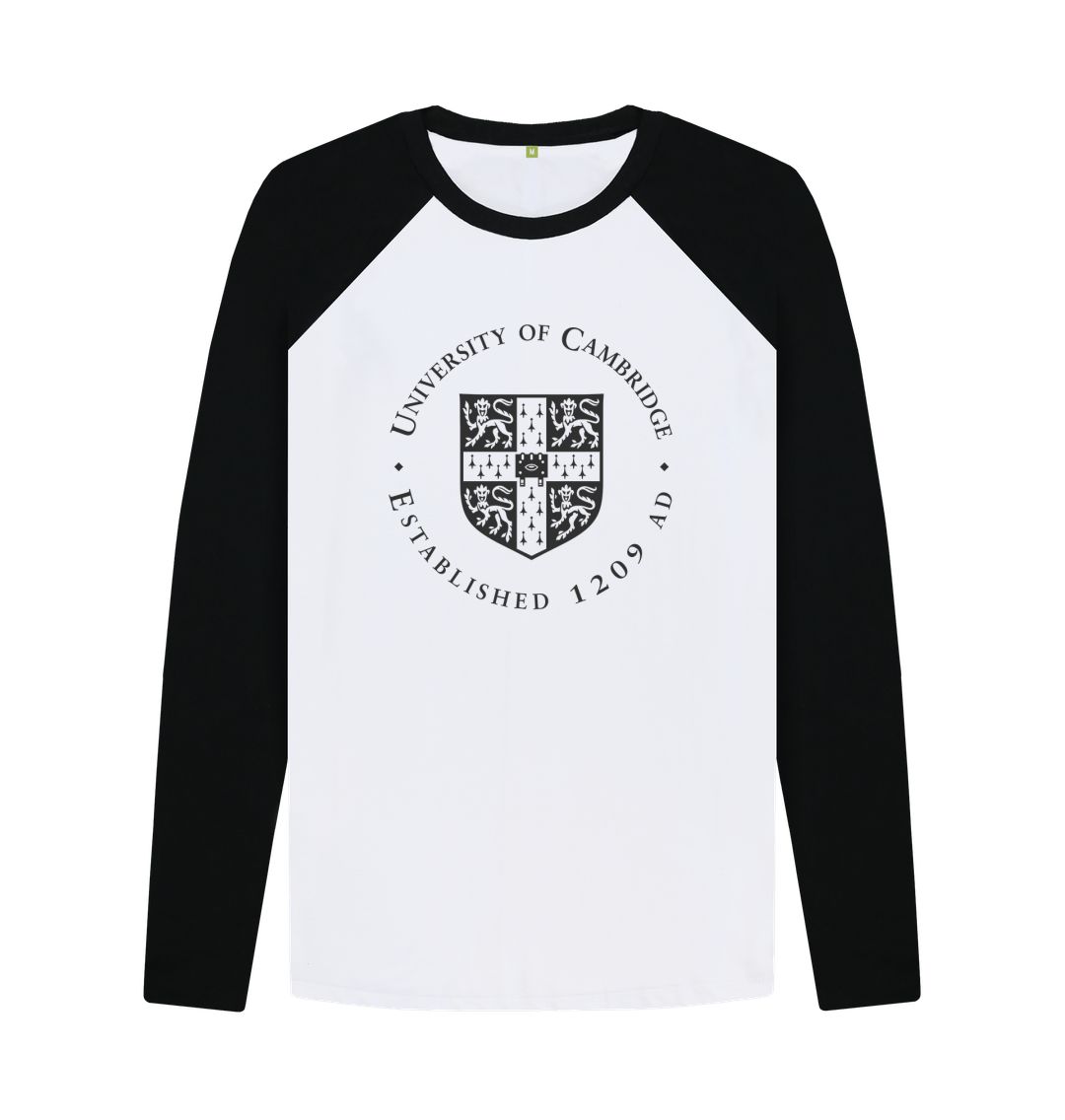 Black-White Men's University of Cambridge Baseball T-Shirt. Black and White.
