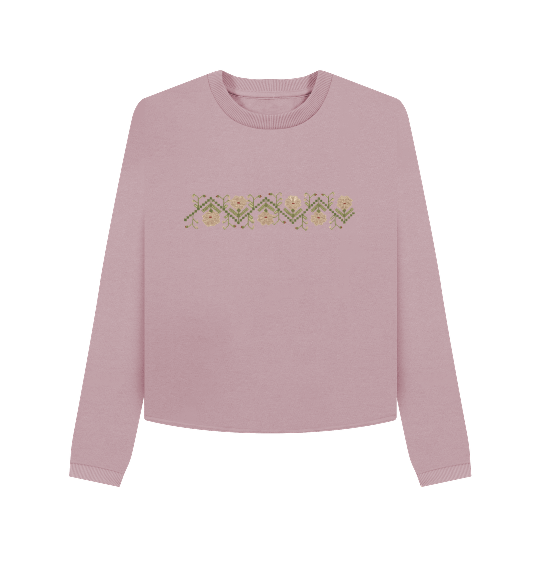 Mauve Women's Sampler Flower Band, Cropped Crew Neck sweater