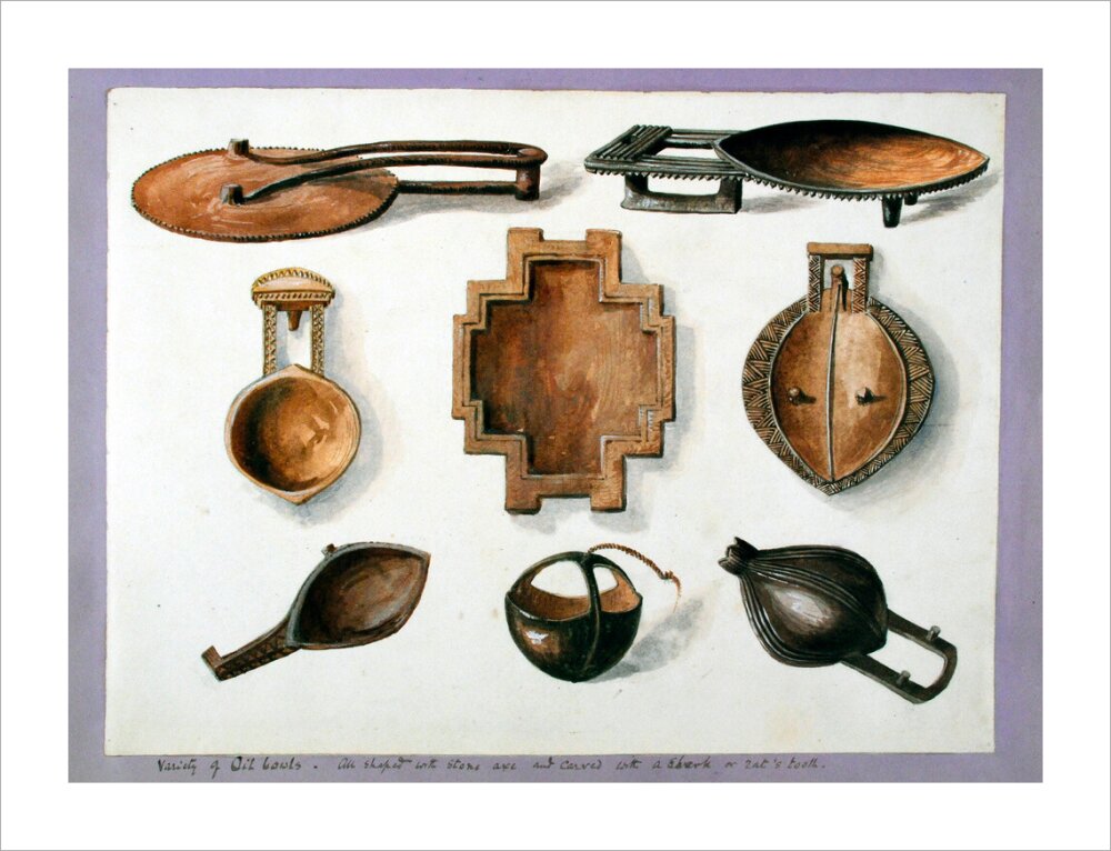 Fiji. Variety of Oil bowls - Art print