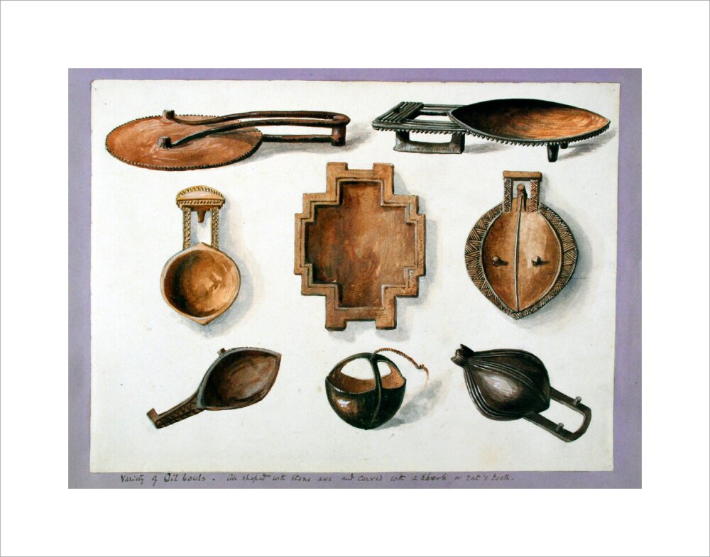 Fiji. Variety of Oil bowls - Art print