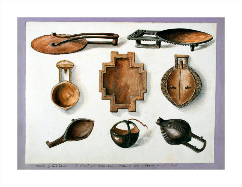 Fiji. Variety of Oil bowls - Art print