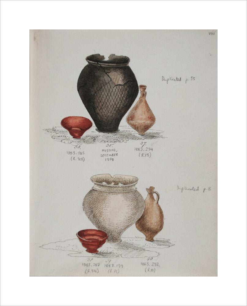 Pottery excavated from Litlington Roman cemetery - Art print