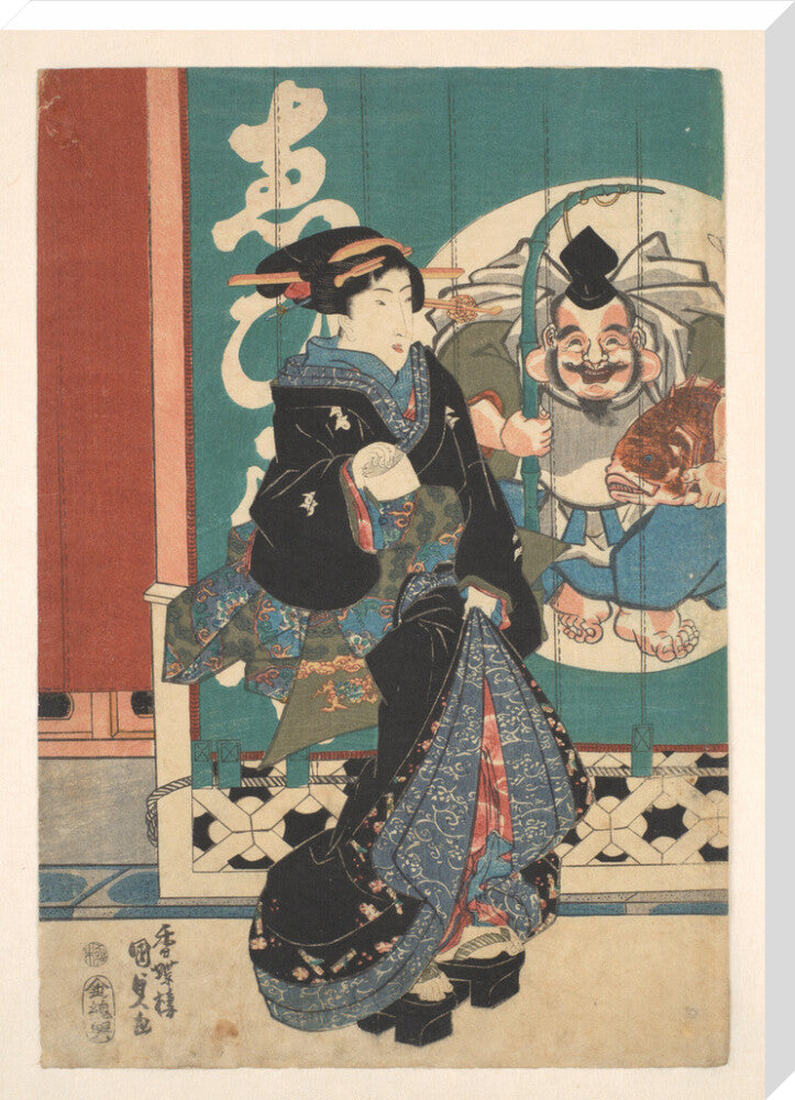 Women promenading in front of the Ebisu-ya shop curtains - Art print