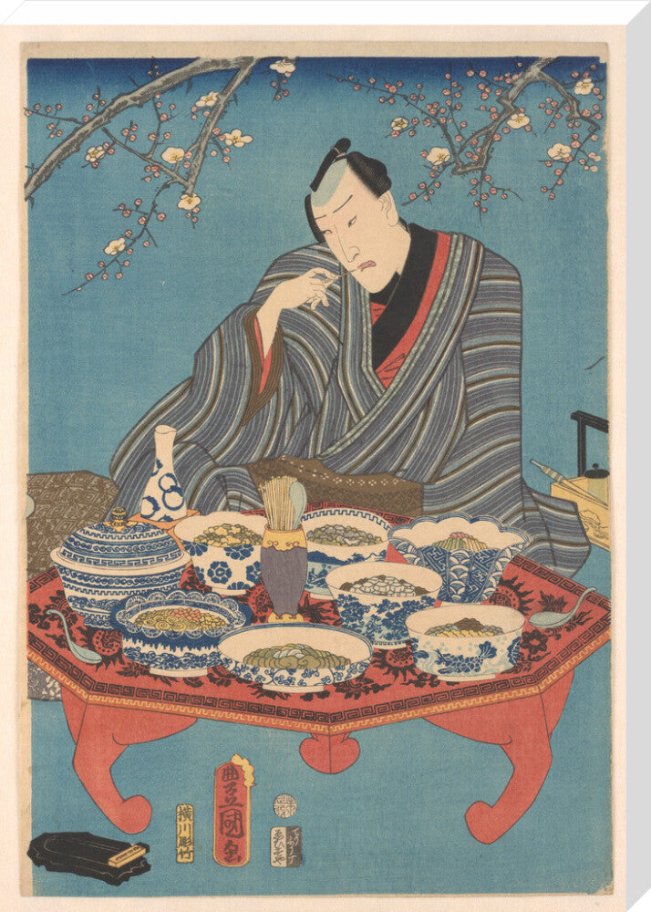 Enjoying a Banquet in a Plum Orchard (centre panel) - Art print