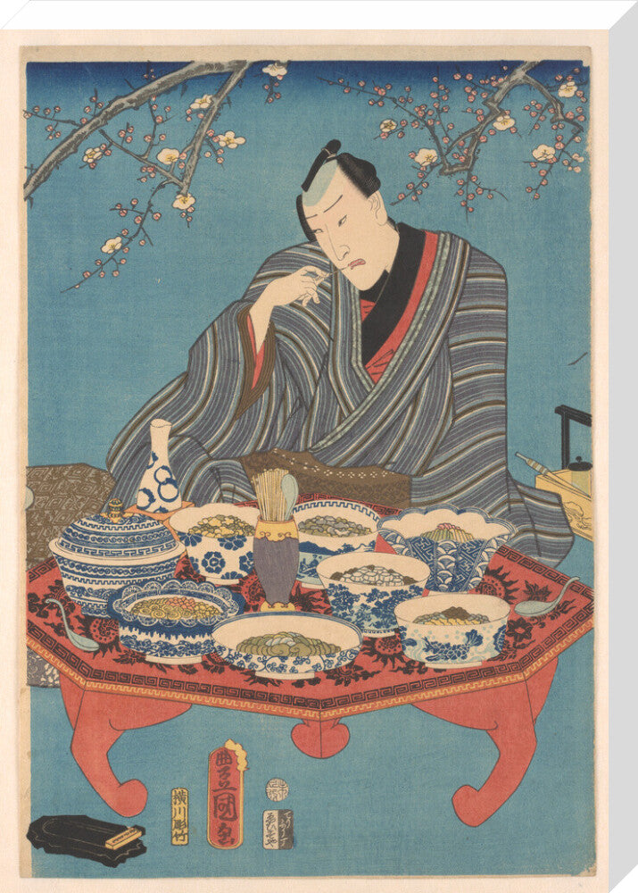 Enjoying a Banquet in a Plum Orchard (centre panel) - Art print