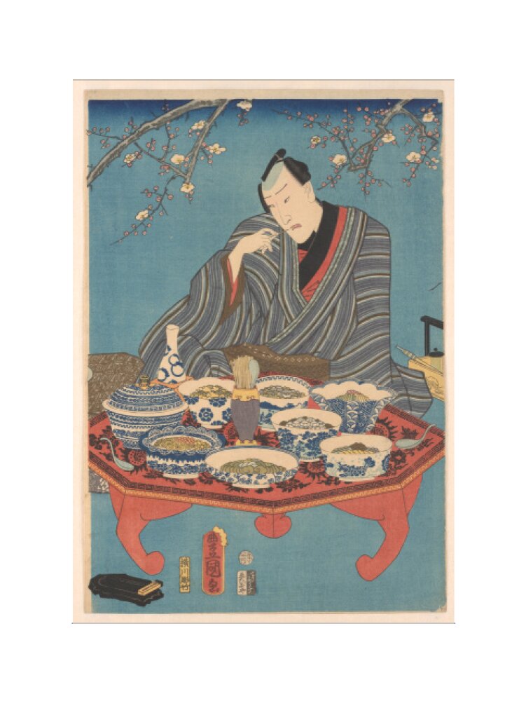 Enjoying a Banquet in a Plum Orchard (centre panel) - Art print