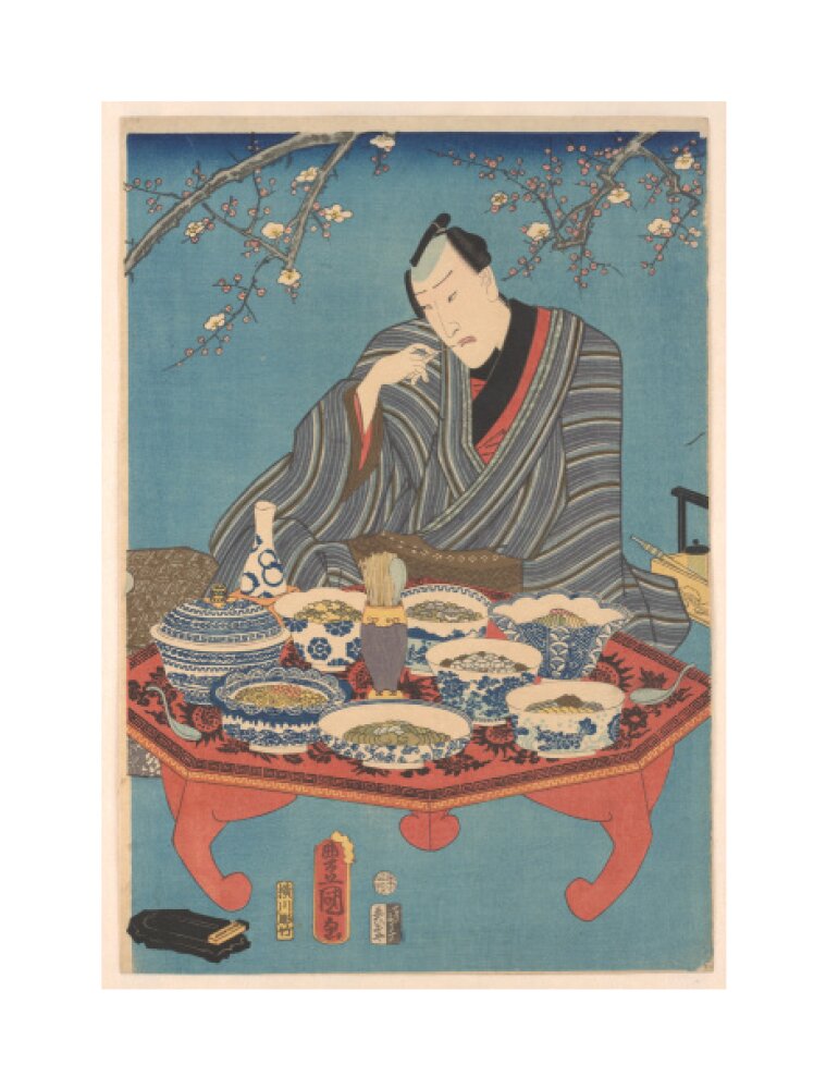 Enjoying a Banquet in a Plum Orchard (centre panel) - Art print
