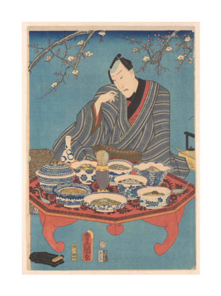Enjoying a Banquet in a Plum Orchard (centre panel) - Art print