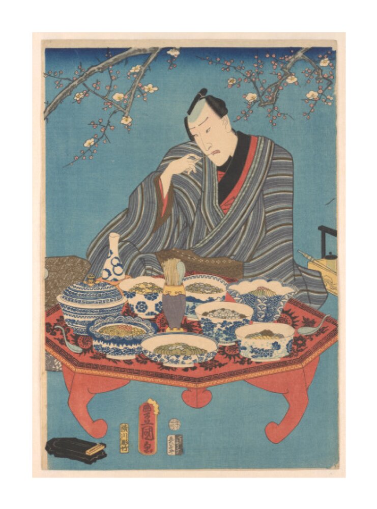 Enjoying a Banquet in a Plum Orchard (centre panel) - Art print