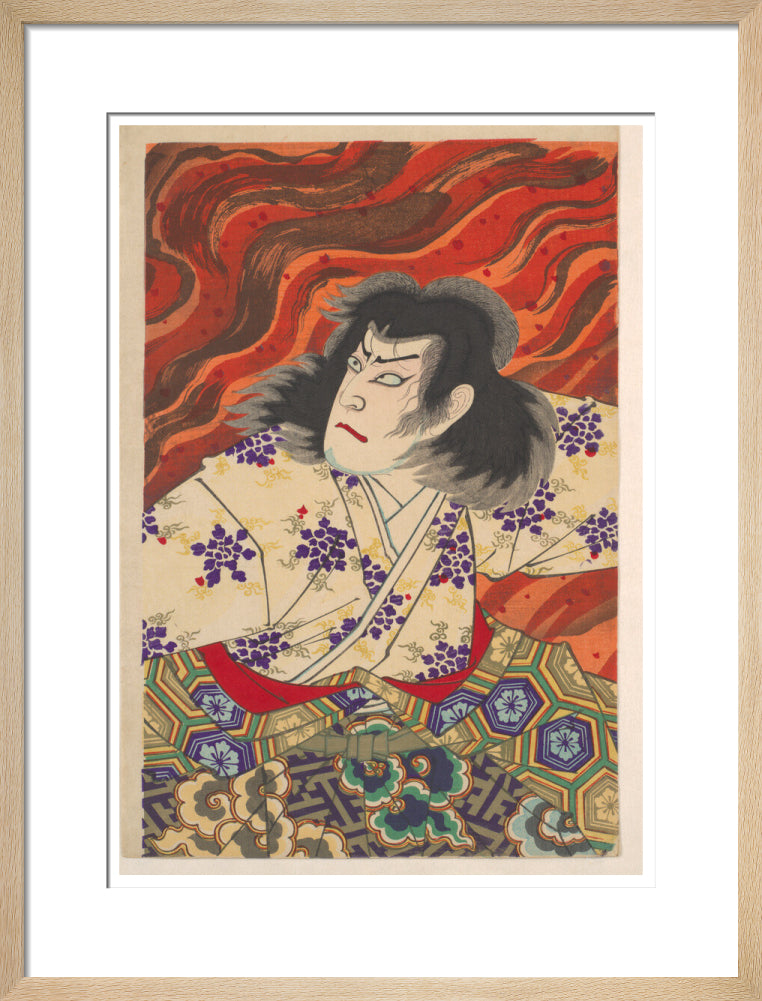 Ichikawa Sandanji I as Akiyama Kii No maki amidst flames (centre panel) - Art print