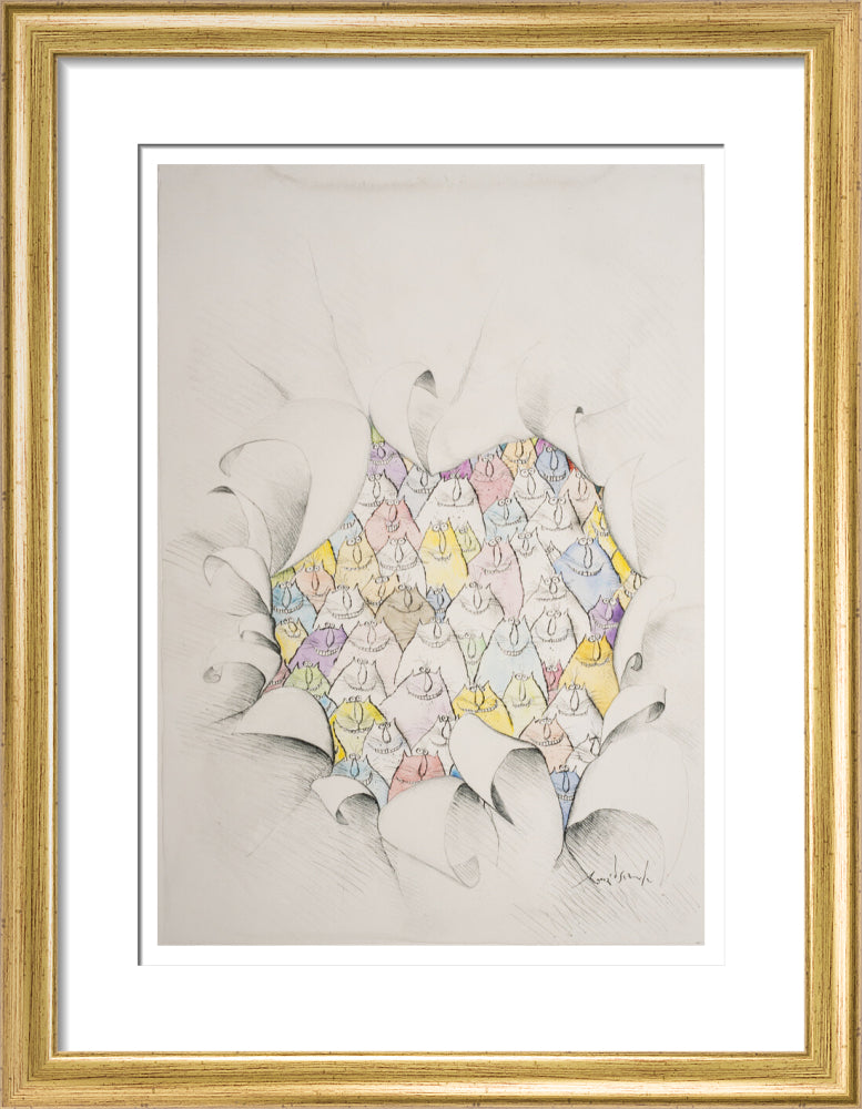 Cats Through a Hole in the Paper - Art print