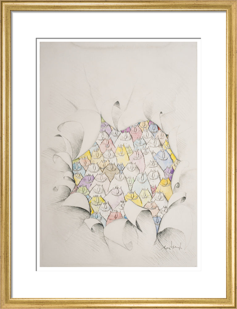 Cats Through a Hole in the Paper - Art print