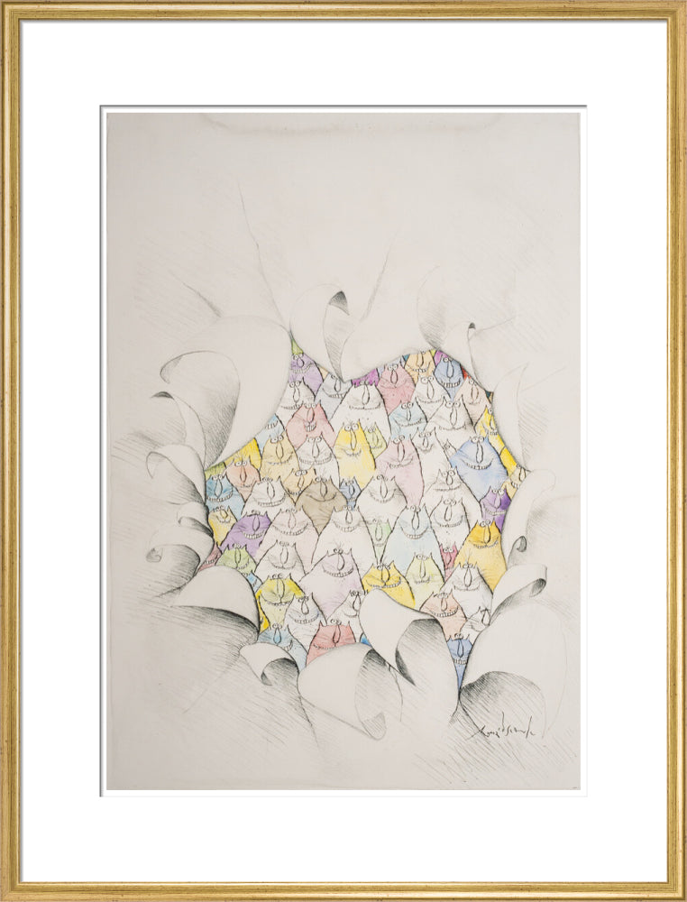 Cats Through a Hole in the Paper - Art print