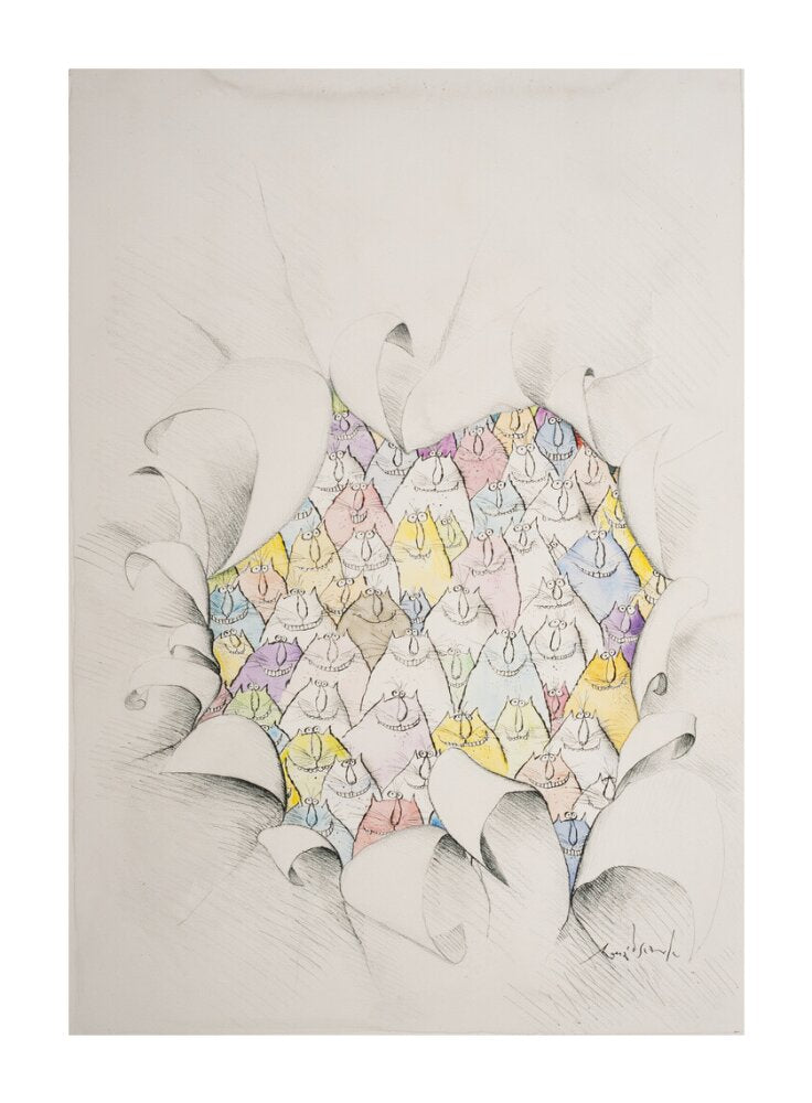 Cats Through a Hole in the Paper - Art print