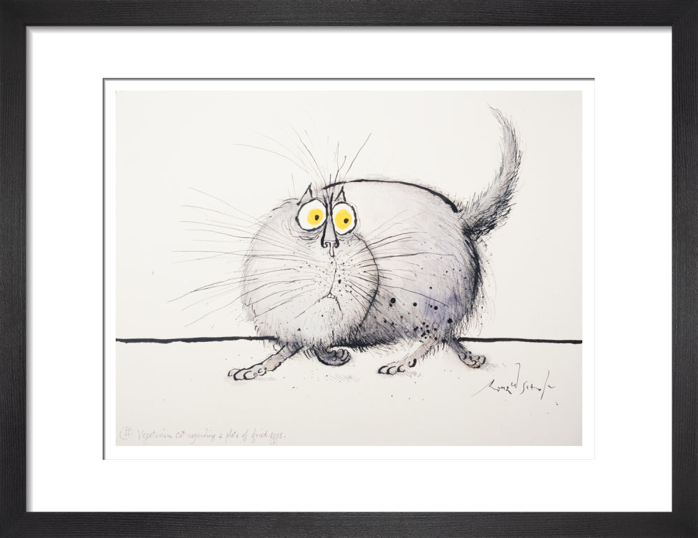 Vegetarian Cat Regarding a Plate of Fried Eggs - Art print