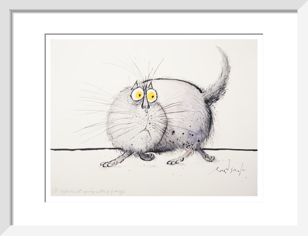 Vegetarian Cat Regarding a Plate of Fried Eggs - Art print