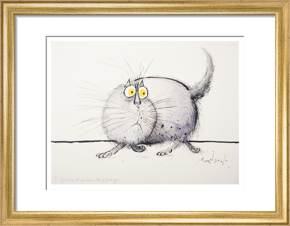 Vegetarian Cat Regarding a Plate of Fried Eggs - Art print
