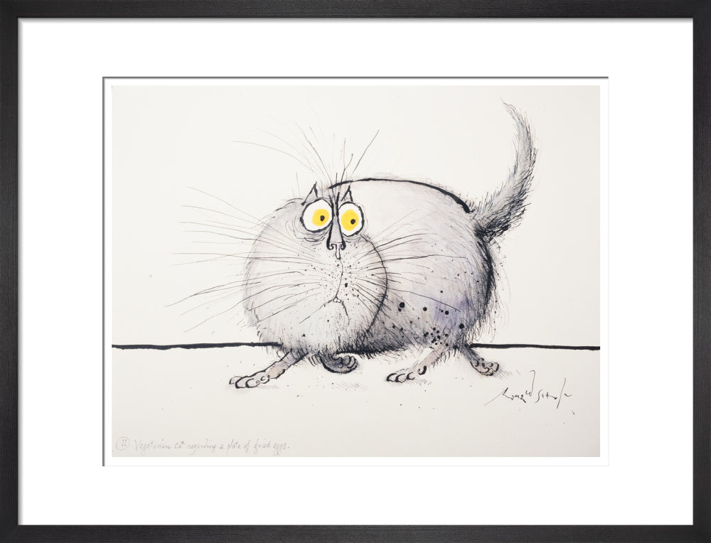 Vegetarian Cat Regarding a Plate of Fried Eggs - Art print