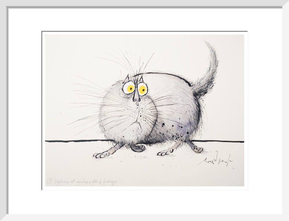 Vegetarian Cat Regarding a Plate of Fried Eggs - Art print