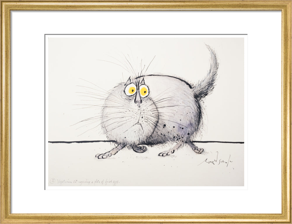 Vegetarian Cat Regarding a Plate of Fried Eggs - Art print