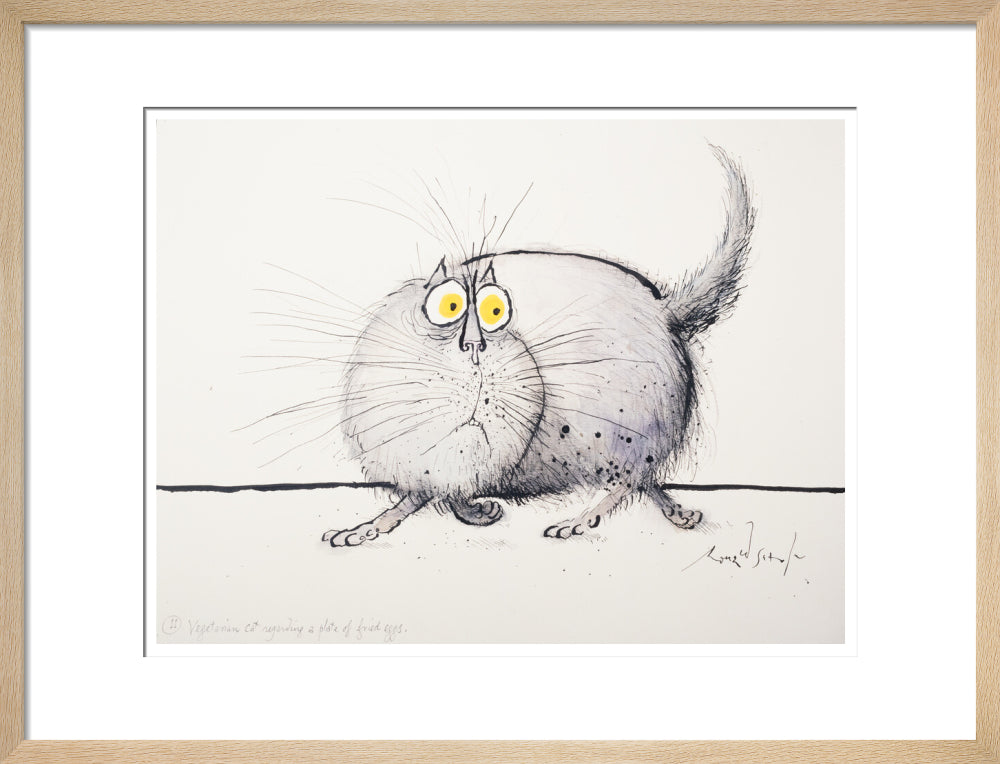 Vegetarian Cat Regarding a Plate of Fried Eggs - Art print