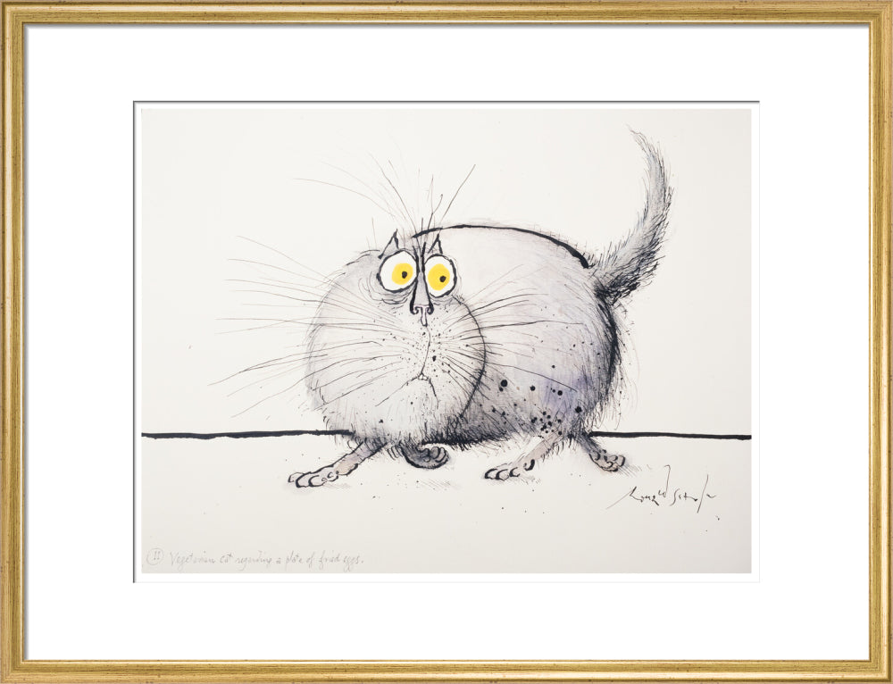 Vegetarian Cat Regarding a Plate of Fried Eggs - Art print