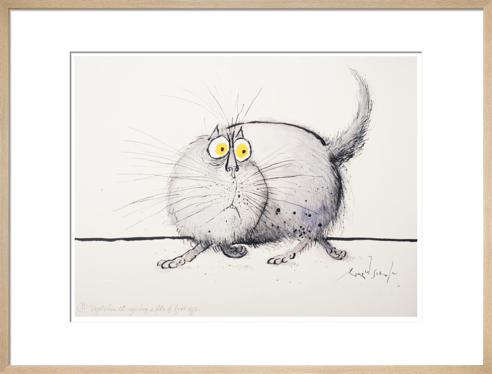 Vegetarian Cat Regarding a Plate of Fried Eggs - Art print