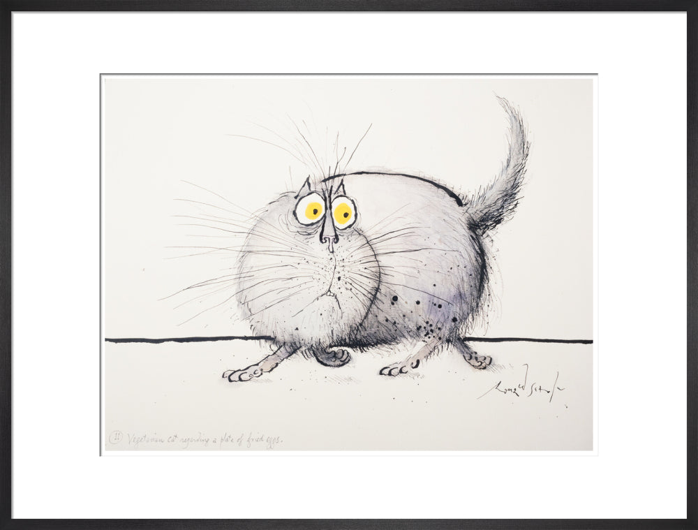 Vegetarian Cat Regarding a Plate of Fried Eggs - Art print