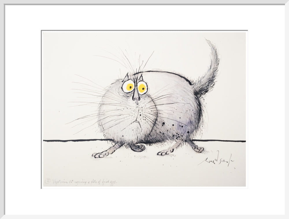 Vegetarian Cat Regarding a Plate of Fried Eggs - Art print