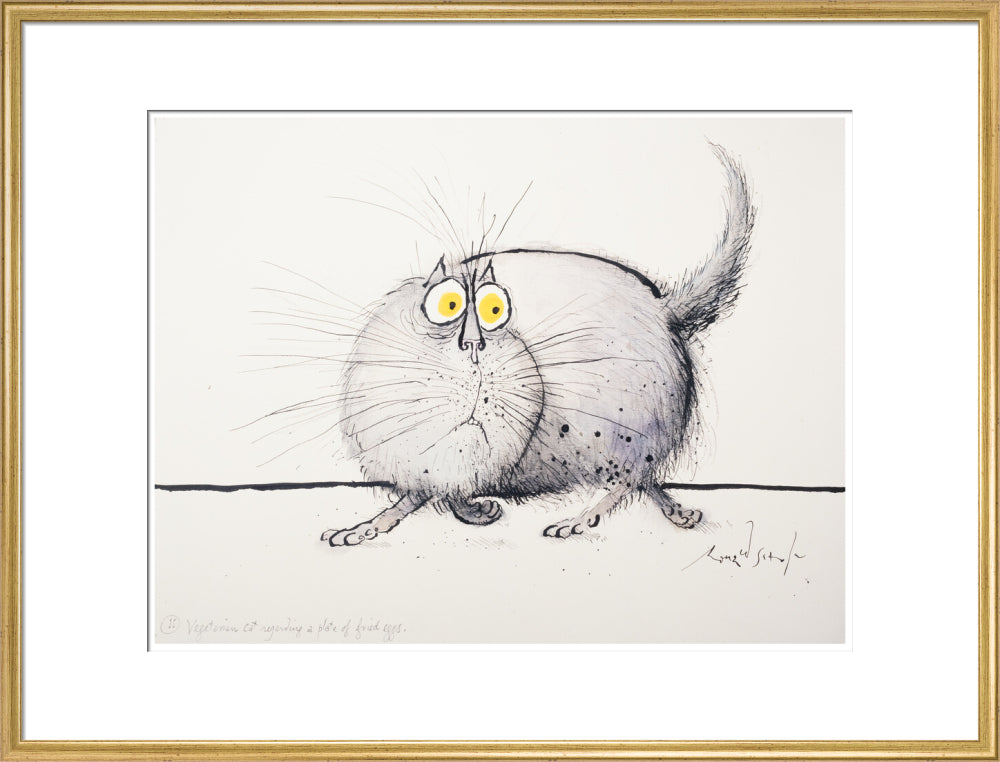 Vegetarian Cat Regarding a Plate of Fried Eggs - Art print