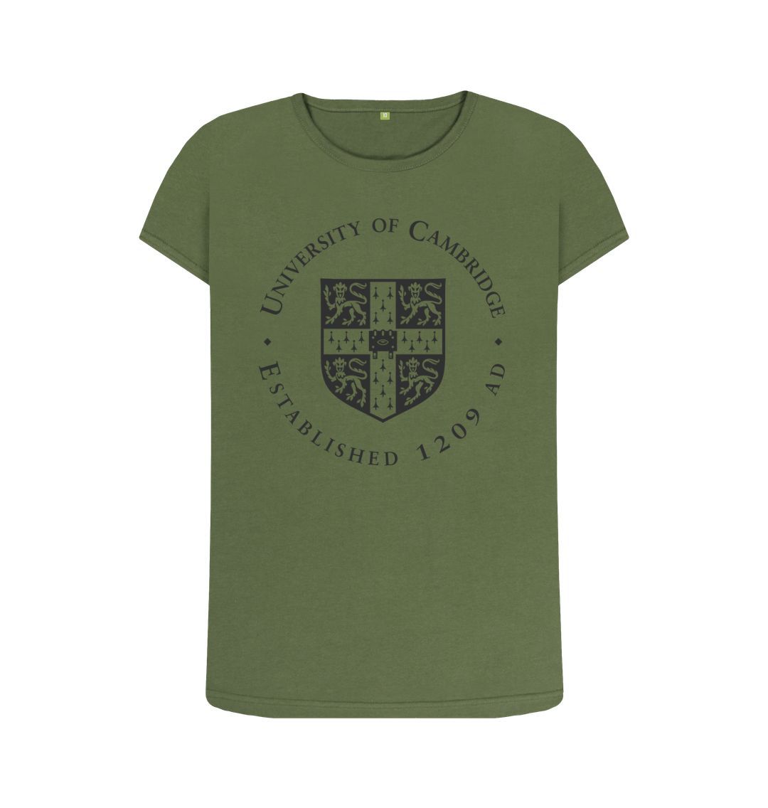 Khaki Women's Crew Neck University of Cambridge T-Shirt, Large Shield