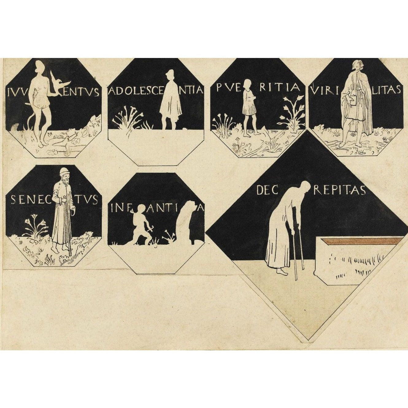 Greeting card - The Seven Ages of Man by Leopoldo Maccari, after Antonio Federighi. From the collection of The Fitzwilliam Museum, brought to you by CuratingCambridge.com