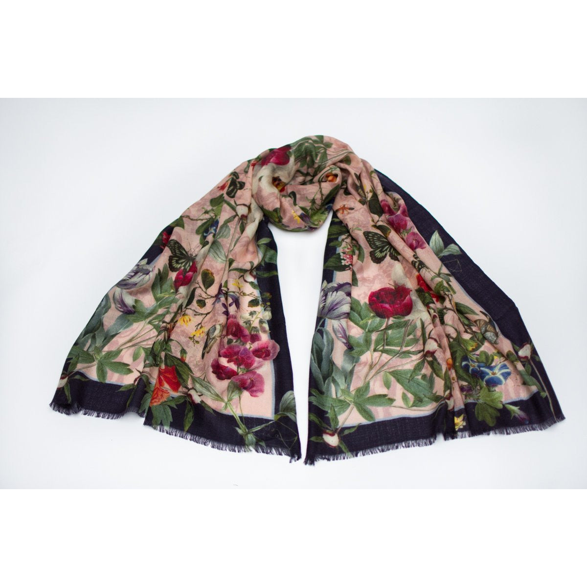 Fleur d'Orleans long scarf - Pink and black