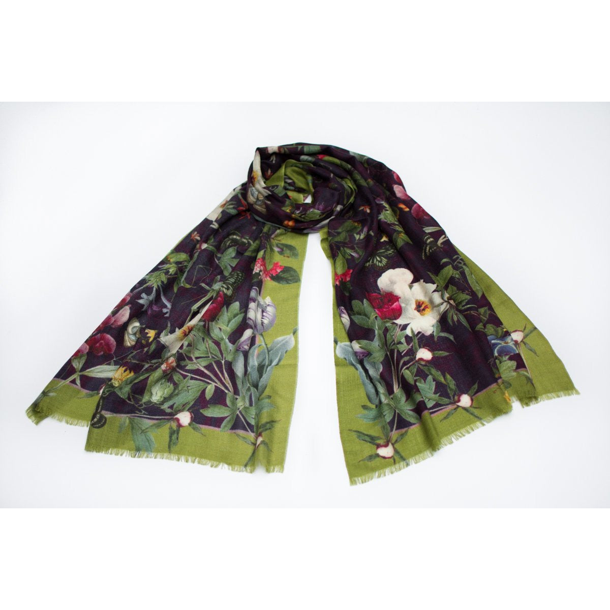 Fleur d'Orleans long scarf - Lime and aubergine