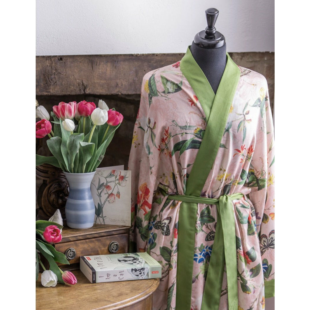 Pink with Green Fleur d-Orleans - Kimono gown