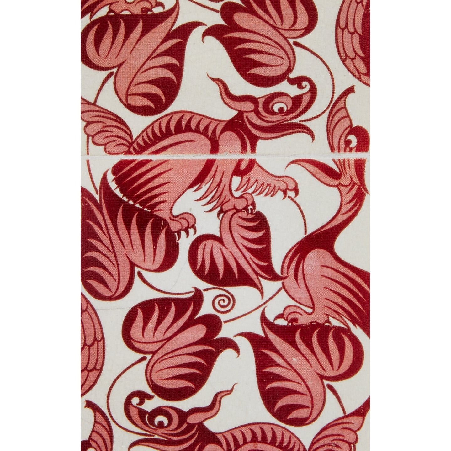 Notecard - red and pink dragons tile by William de Morgan & Co. From the collection of the Fitzwilliam Museum, brought to you by CuratingCambridge.co.uk