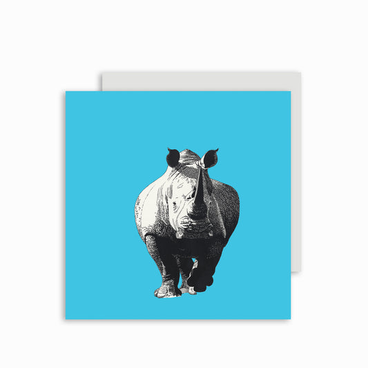 Card of Hugh Cott Rhino illustration.