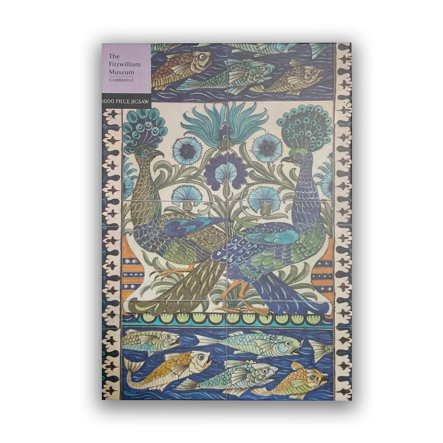 Tile panel blue peacock jigsaw box.