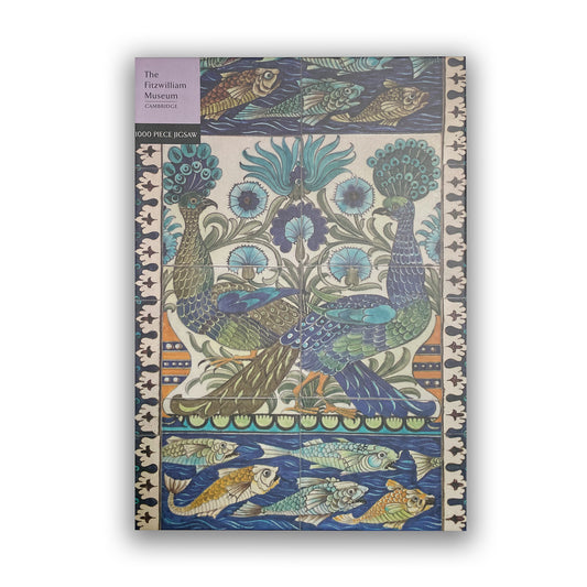 Tile panel blue peacock jigsaw box.