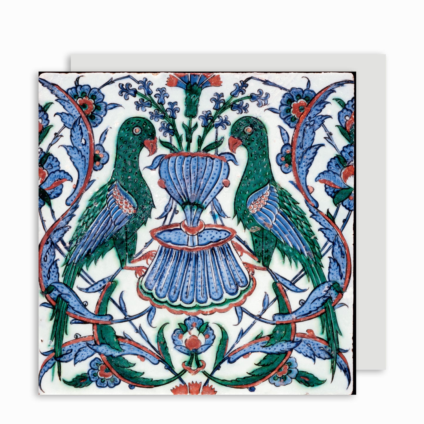 Green Parrots Iznik Tile - Greetings card